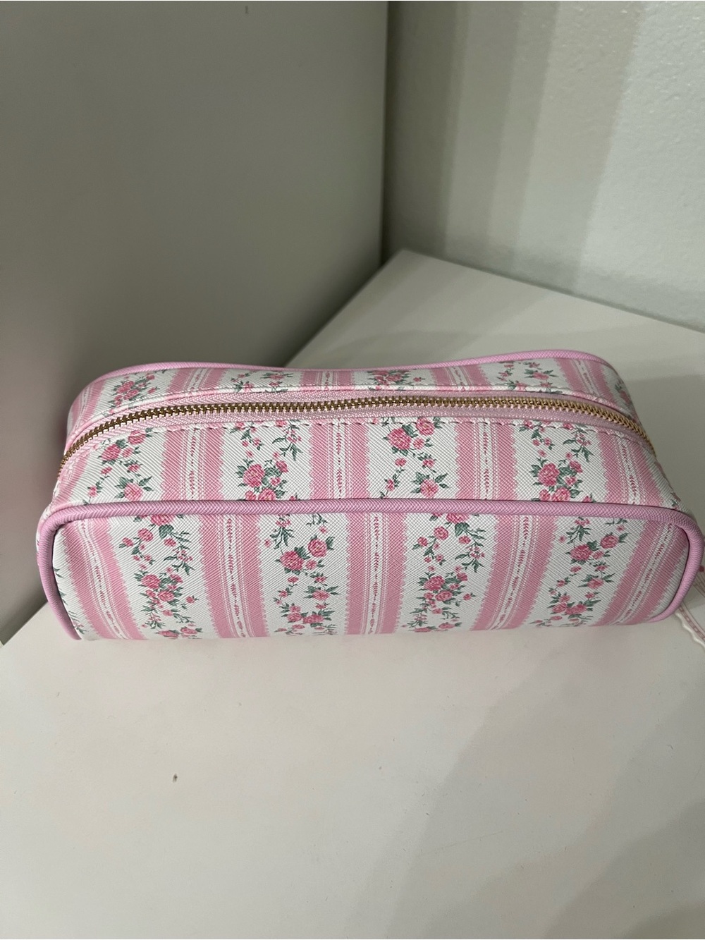 Pink Floral Stripe Cosmetic Bag